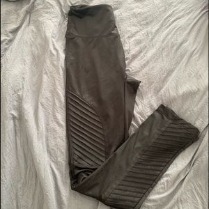 Black Motto Faux Leather Leggings